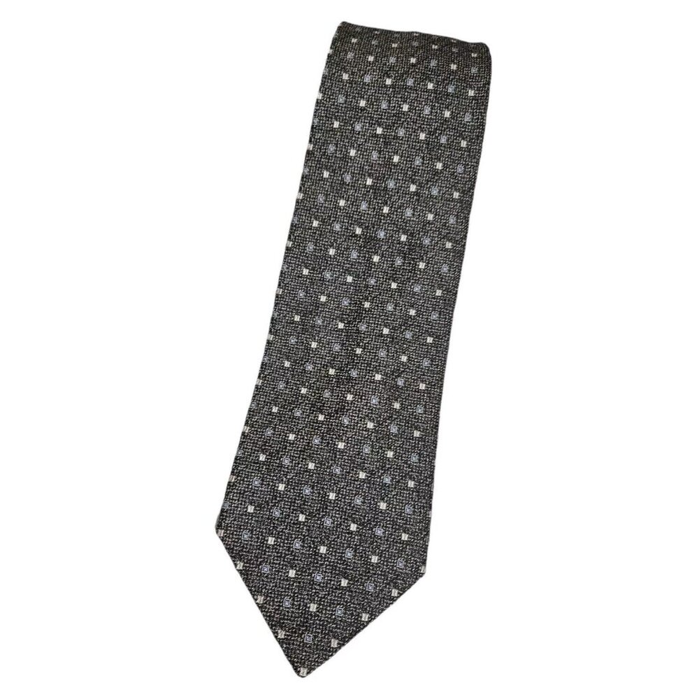 NICKY Men's 100% Silk Necktie LUXURY Tie Gray Geometric W:3.4" EUC